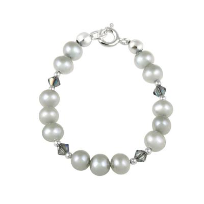 Sterling Silver Gray Freshwater Pearls & Gray Swarovski Elements Baby Bracelet, 5 '