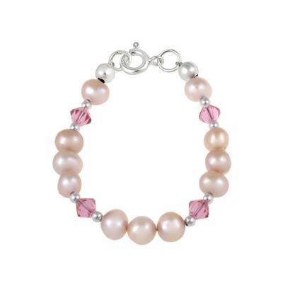 Sterling Silver Freshwater Peach Pearls & Light Rose Swarovski Elements Baby Bracelet