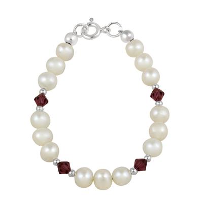 Sterling Silver White Freshwater Pearls & Ruby Swarovski Elements Baby Bracelet, 5 Inches