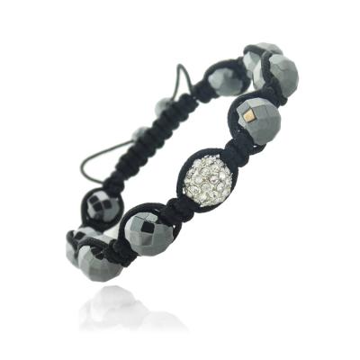 Crystal Fireball & Faceted Hematite 10mm Adustable Shamballa Bracelet