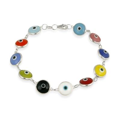 Sterling Silver Multi Color Enamel Evil Eye Bracelet