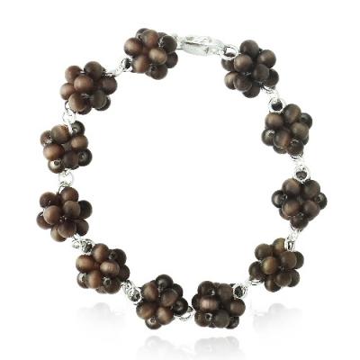 Sterling Silver Brown Cats Eye Bead Cluster Bracelet