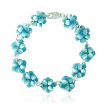 Sterling Silver Teal Cats Eye Bead Cluster Bracelet