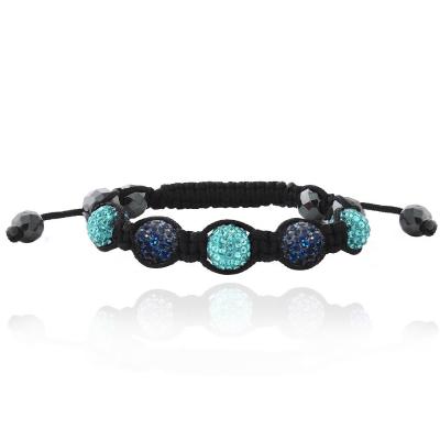 Aqua & Blue Crystal Fireball & Hematite 10mm Adustable Shamballa Bracelet