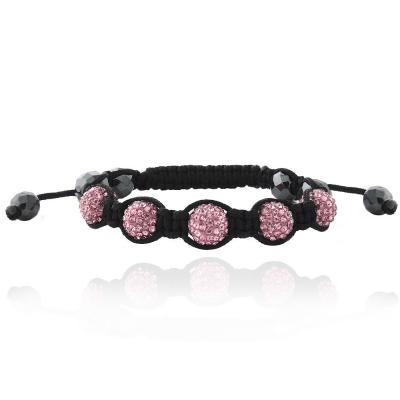 Pink Crystal Fireball & Hematite 10mm Adustable Shamballa Bracelet