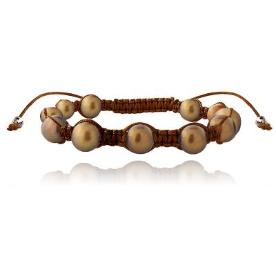 Gold Freshwater Cultured Pearls Shamballa Adjustable Bracelet