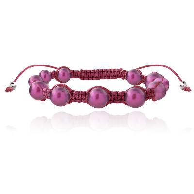 Dark Pink Freshwater Cultured Pearls Shamballa Adjustable Bracelet