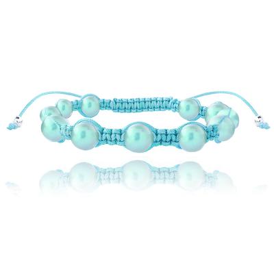 Light Blue Freshwater Cultured Pearls Shamballa Adjustable Bracelet