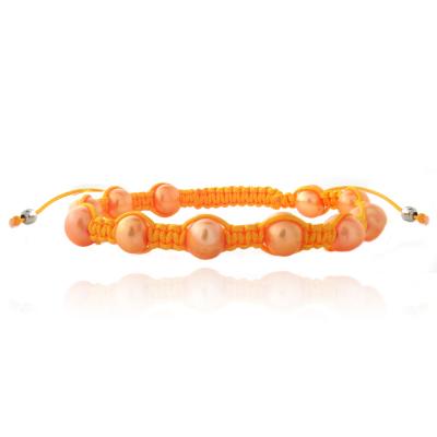 Orange Freshwater Cultured Pearls Shamballa Adjustable Bracelets