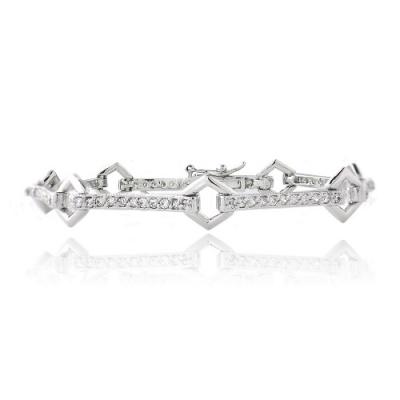 Sterling Silver CZ Bar Link Bracelet