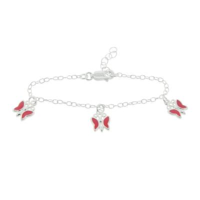 Sterling Silver Pink Enamel Butterfly Baby Bracelet