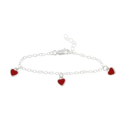 Sterling Silver Red Enamel Hearts Baby Bracelet
