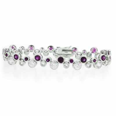 Sterling Silver Designer Simulated Amethyst Cubic Zirconia and Simulated Diamond CZ Bubble Bracelet