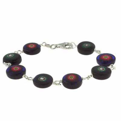 Sterling Silver Millefiori Murano Glass Bead Link Bracelet