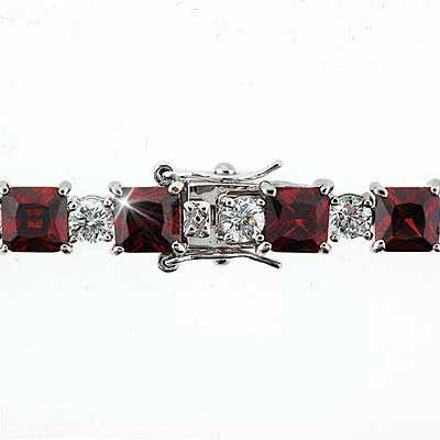 Sterling Silver Red Sqaure and Simulated Diamond CZ  Circle Bracelet