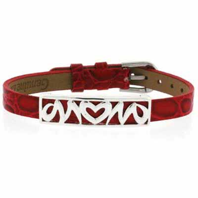 Red Leather with Sterling Silver `MOM` Bracelet