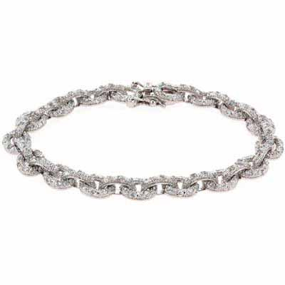 Sterling Silver CZ Pave Chain Link Bracelet