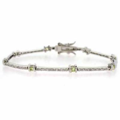 Sterling Silver Light Green cz and Simulated Diamond cz Bracelet