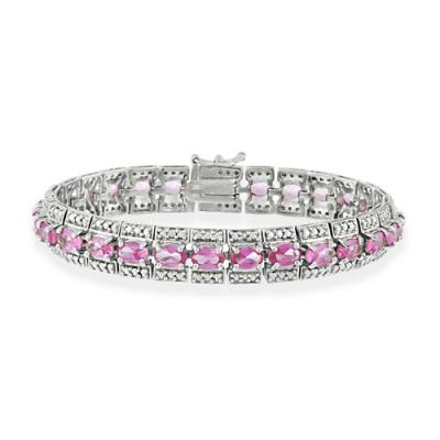 Vintage-look Sterling Silver lab-created Pink Sapphire bracelet with genuine Diamond accents