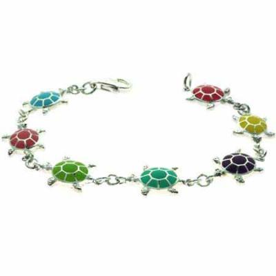 Sterling Silver Multi color Enamel Turtle Bracelet