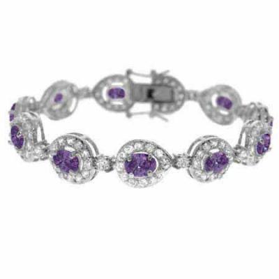 Aristocratic Sterling Silver Simulated Diamond and Amethyst cz Teardrop Tennis Bracelet