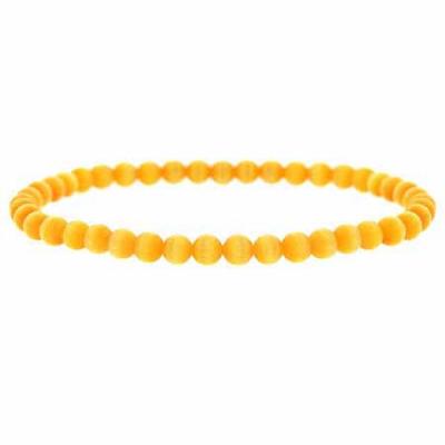 Simulated Light Orange Cats Eye Stone 4mm Bead Beaded Stretch Bracelet