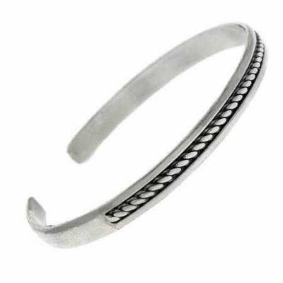 Sterling Silver Oxidized Leaf Design Bangle