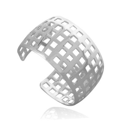 Silver Tone Checkerboard Cuff Wide Bangle Bracelet