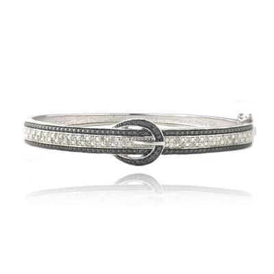 1/2ct Black & White Diamond Belt Buckle Bangle Bracelet