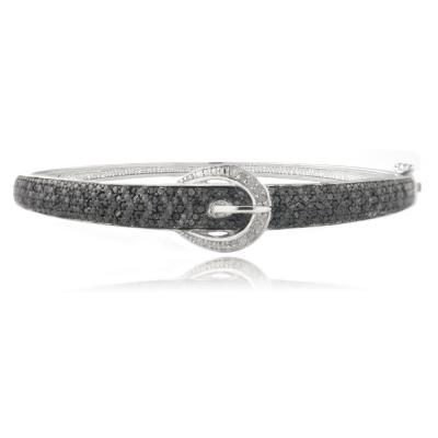 1ct Black & White Diamond Belt Buckle Bangle Bracelet