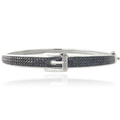 1ct Black & White Diamond Square Belt Buckle Bangle Bracelet