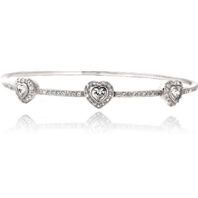 Silver Tone CZ Three Heart Bangle Bracelet
