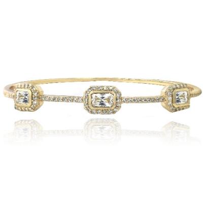Gold Tone CZ Emerald Cut Bangle Bracelet