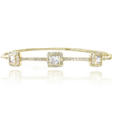 Gold Tone CZ Three Square Bangle Bracelet