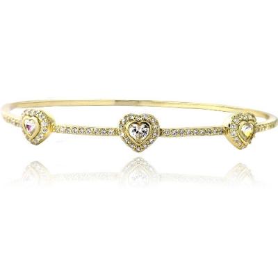 Gold Tone CZ Three Heart Bangle Bracelet