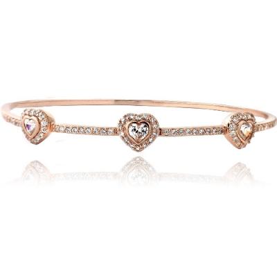 Rose Gold Tone CZ Three Heart Bangle Bracelet