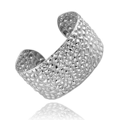 Stainless Steel Pebble Textured Cuff Bangle Bracelet