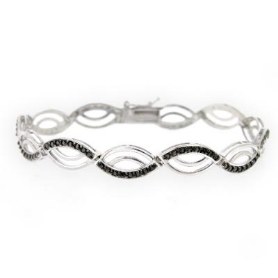 Silver Tone Black Diamond Accent Wave Marquise Bracelet