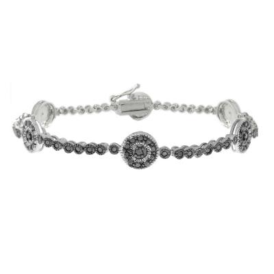Silver Tone Black Diamond Accent Circle Link Bracelet