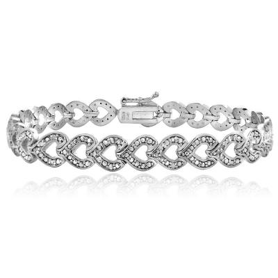 Silver Tone 1/2 Ct Diamonds Heart Link Bracelet