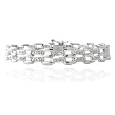 Silver Tone Diamond Accent Bar Link Bracelet