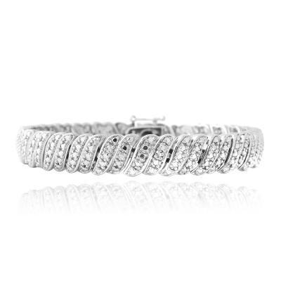 Silver Tone Diamond Accent S-Design Link Bracelet