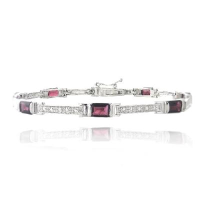 5ct Garnet &  Diamond Accent Emerald-Cut Link Bracelet