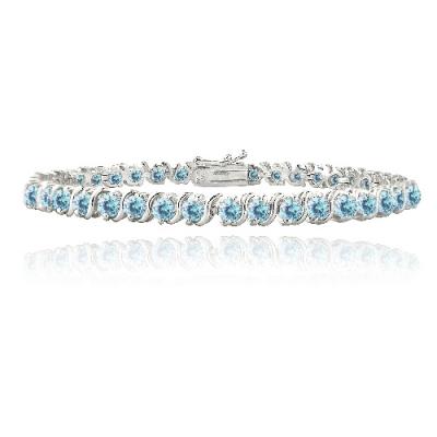 Silver Tone 4.85ct Aqua CZ S Design Tennis Bracelet