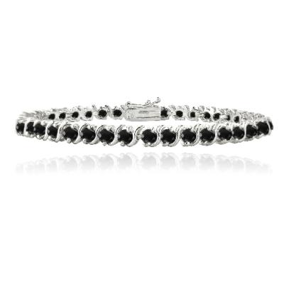 Silver Tone 4.85ct Black CZ S Design Tennis Bracelet