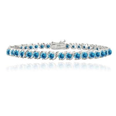 Silver Tone 4.85ct London Blue CZ S Design Tennis Bracelet