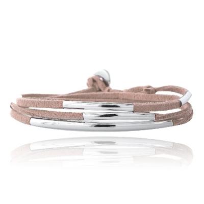 Silver Tone Bar & Beige Suede Triple Wrap Bracelet