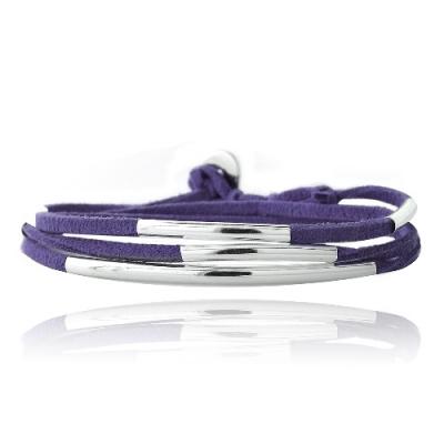 Silver Tone Bar & Purple Suede Triple Wrap Bracelet