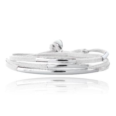 Silver Tone Bar & White Suede Triple Wrap Bracelet