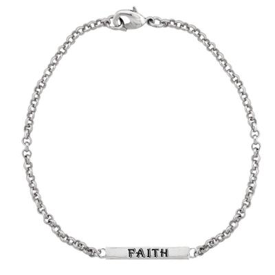 Silver Tone Faith Bar Bracelet